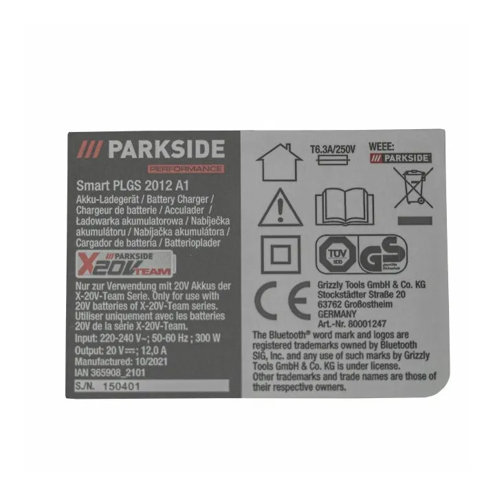 CHARGEUR DE BATTERIE SMART 20V / 12 A PARKSIDE PERFORMANCE PLGS 12 A1 - REF: 80001247