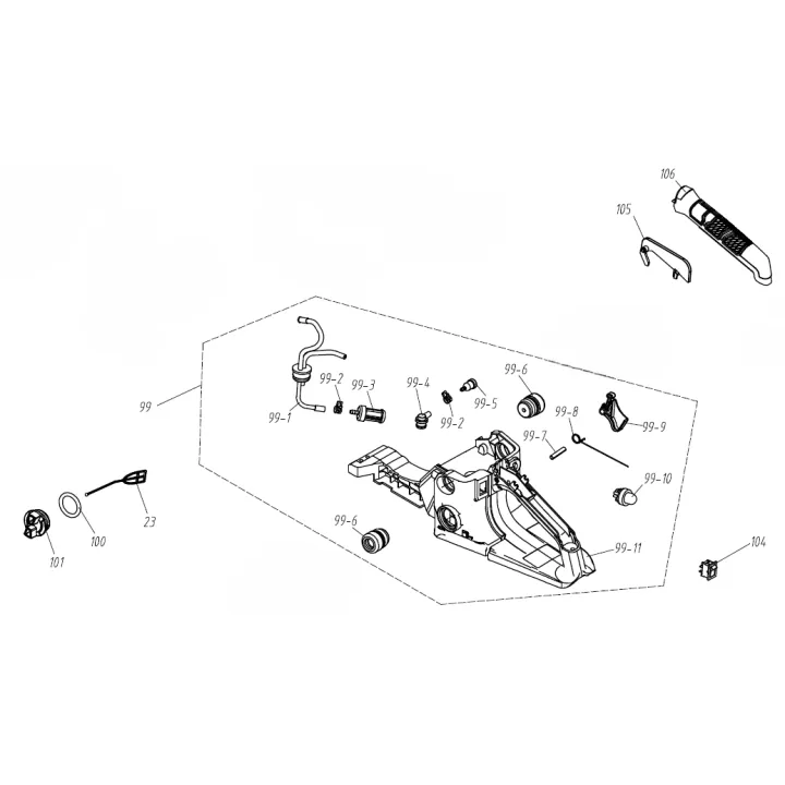 POIGNEE ARRIERE AVEC RESERVOIR POUR TRONCONNEUSE THERMIQUE PARKSIDE PBKS 53 - REF: 91110139